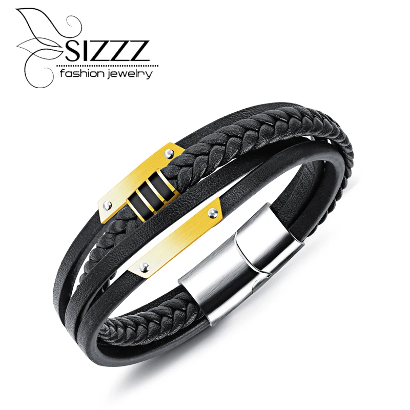 

SIZZZ Hot-selling fashion multi-layer woven leather ridge men's bracelet&bangles accessories