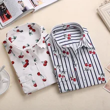 Hot New Camisa Feminina Manga Longa Floral Print Blusas De Renda Feminino Women Shirts Blouses Cherry Women Shirts Hot Sale