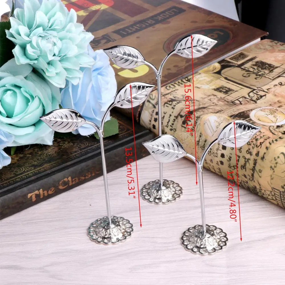 3 Pcs Alloy Earrings Display Leaf Shape Stand Showcase Jewelry Organizer Holder