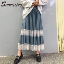 Surmiitro, длинная, макси, кружевная, из кусков, весна-лето, плиссированная юбка для женщин,, модная, элегантная, высокая талия, а-силуэт, школьная юбка для женщин