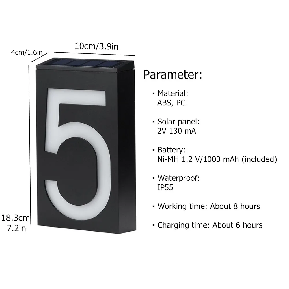 Номер дома Doorplate цифровой солнечный светильник светодиодный номер двери адрес цифры настенное крепление номер для дома с батареей