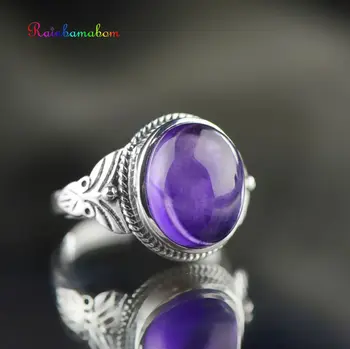

Rainbamabom Vintage Real 925 Solid Sterling Silver Natural Amethyst Gemstone Opening Adjustable Ring Women Jewelry Wholesale