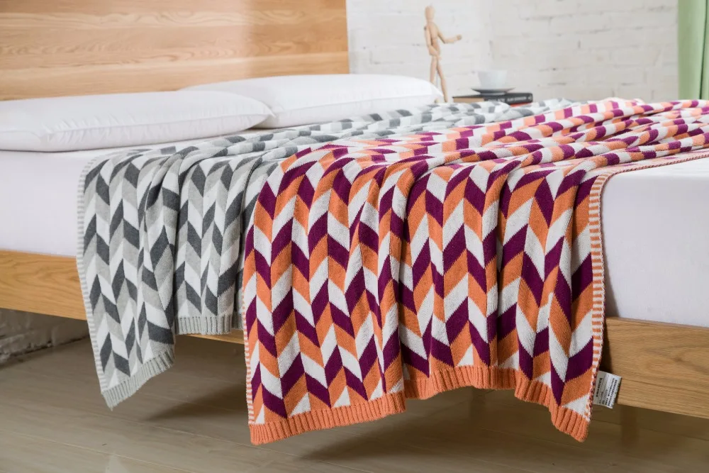 Free shipping novelty gift Soft Cotton Bedspread knitted chevrons