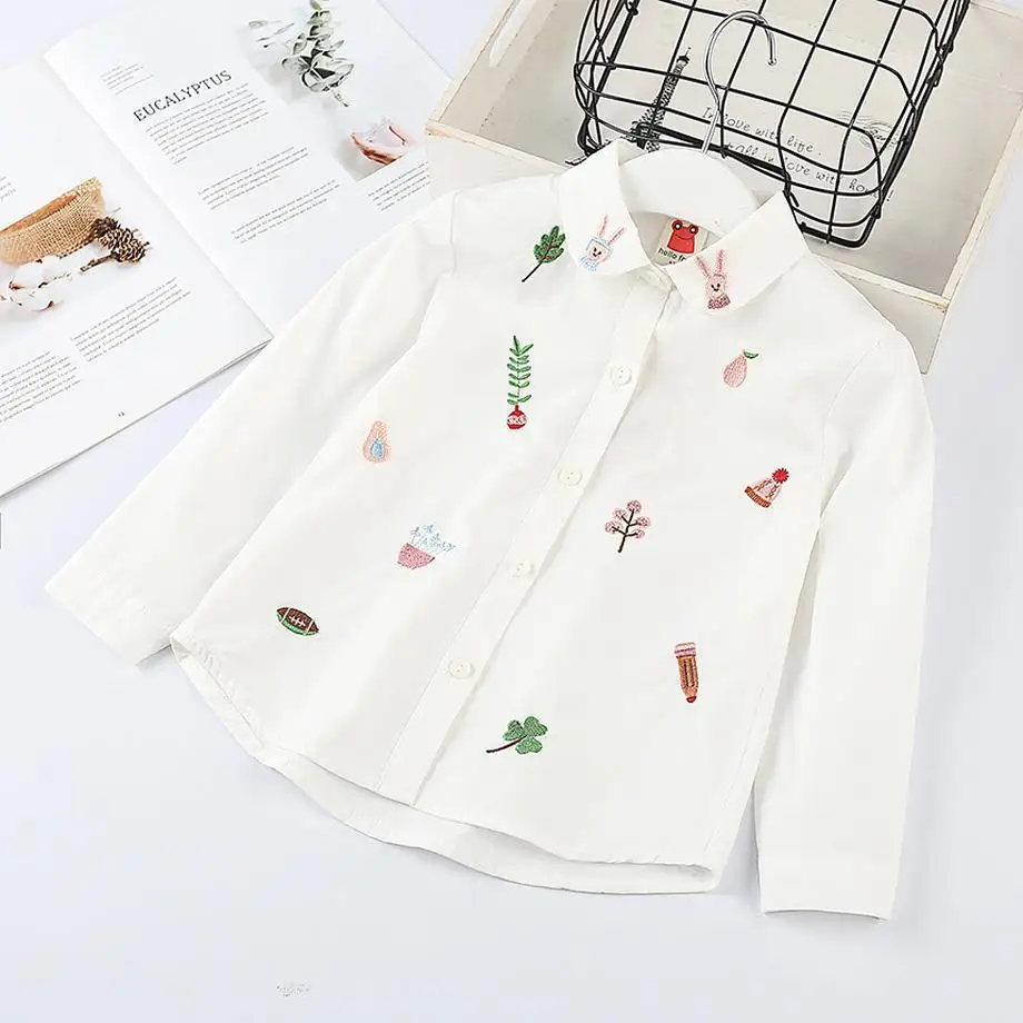 

blouse for girl 2019 kid clothes cotton cartoon embroidery spring&autumn girls blouse outwear short sleeve shirt for girls