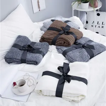 

EHOMEBUY Modern Throw Blankets Yarn Knitted Strip Blankets for Bed Sofa Simple Cover Blankets 100% Cotton