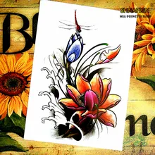 Dragonfly Lotus Chinese style Temporary Body Arts, Flash Tattoo Stickers 21*15cm, Waterproof Henna Tatoo Sex Products