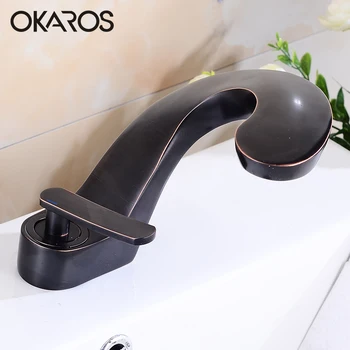 

OKAROS Bathroom Basin Faucet Heighten Solid BrassSingle Oiled Bronze RubberHandle Vessel Sink Hot Cold Water Tap Mixer M034-OBR