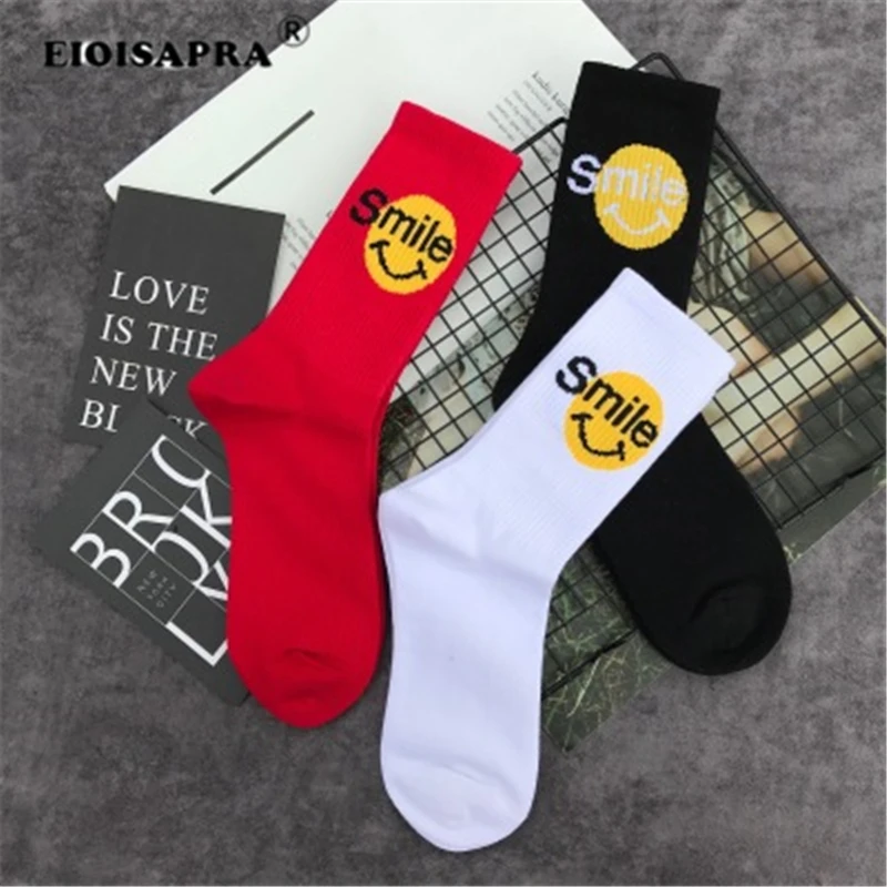 [EIOISAPRA] Long Crew Unisex Sox Streetwear Smile Expression Long Cotton Men's Socks Hip Hop Cool Funny Skate Socks For Men Gift