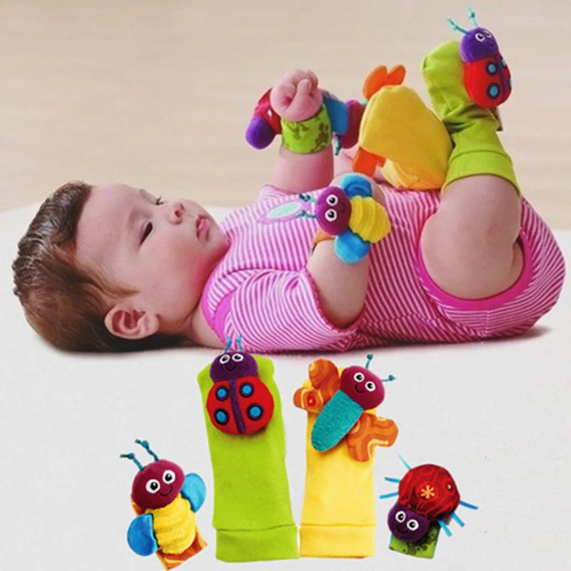 

kawaii solid color socks for baby newborn educational toys sock Rattles colorful bee ladybug foot Wrist Rattle