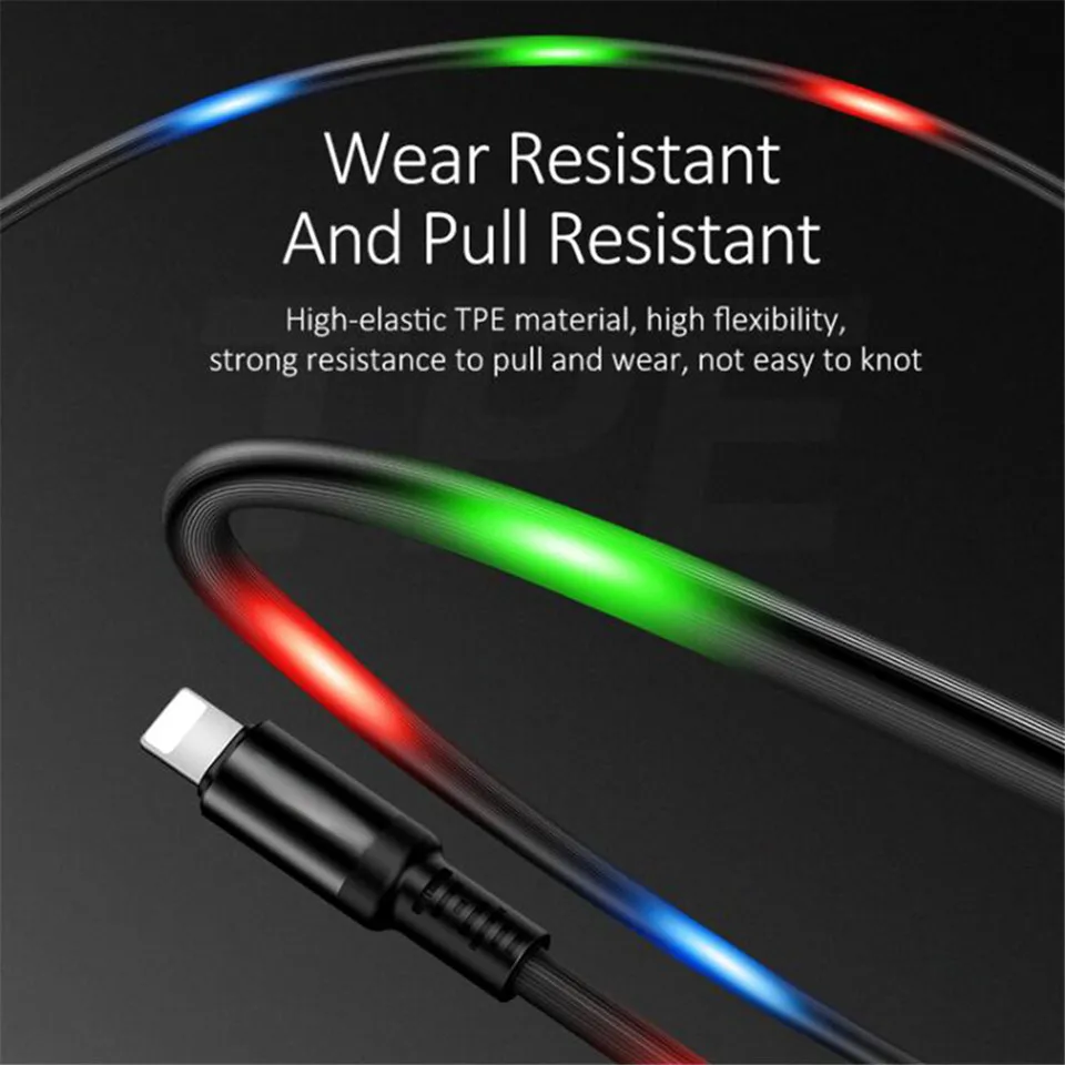 Светодиодный светильник Micro USB кабель, регулятор громкости танцы флэш-кабель для iPhone X светильник ing type-C телефон синхронизация данных 2A кабель для быстрой зарядки