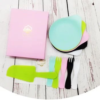 

Disposable Birthday Cake Tableware Suits Fork Knife Dish Plate Fine Gift Box Party Supplies Dinnerware Sets W8580