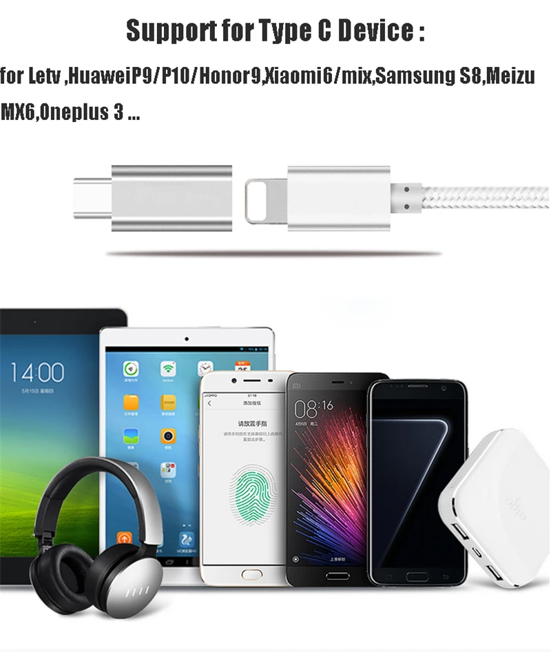 Для IPhone X XR XS Max 8 7 6 6S Plus 5S Pin на Type c Usb C адаптер для Samsung S8 S9 Note 9 Le Eco конвертер