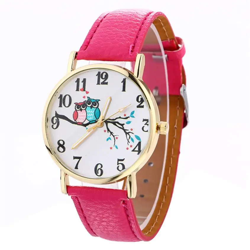 

9s & cheap Cute Owl Pattern Neutral Fashion Leather Quartz Wrist Watch High quality watch 0717