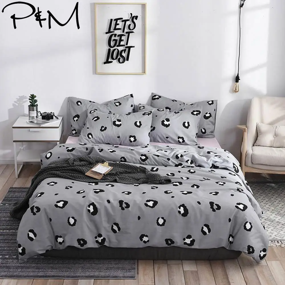 

2019 PAPA&MIMA Grey Leopard Print Scandinavian Duvet Cover Set Queen King Customize Size Cotton Bedlinens Bedding Sets