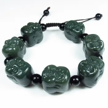 

Drop Shipping Men Bangles Natural HETIAN Nephrite Jade Bracelets Hand carved Buddha Beads Bracelets Gift for Male's Fine Jewelry