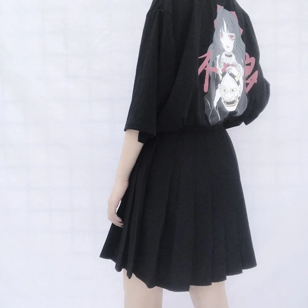 Summer Dark Black Female T-Shirt Japanese Harajuku Gothic Style Casual Graphic Tee Tops Kawaii Anime Print Women T Shirts Summer Dark Black Female T-Shirt Japanese Harajuku Gothic Style Casual Graphic Tee Tops Kawaii Anime Print Women T Shirts