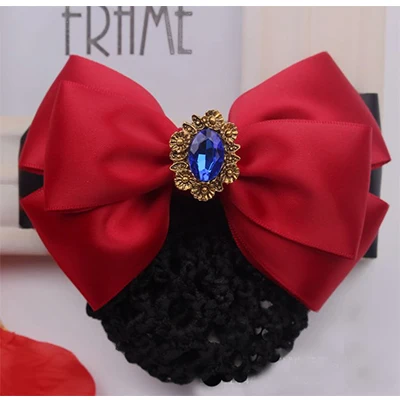 Fashion Office Lady Bow Tie Barrette Hair Clip Cover Bowknot Net Bun Deep Snood for Long Hair Hair Bands for Women - Цвет: A