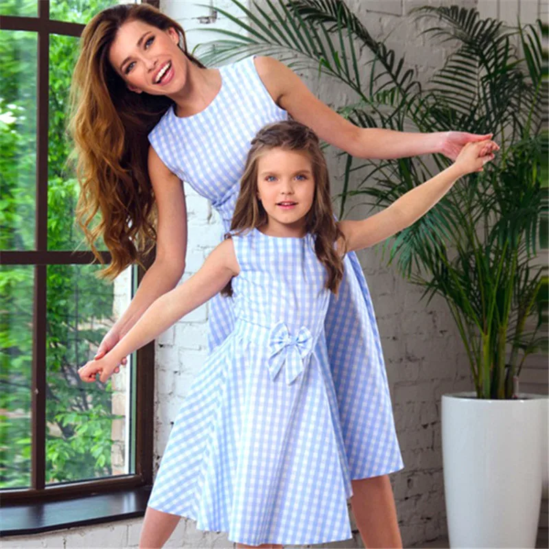 New-Mother-Daughter-Dresses-Bow-Plaid-Family-Matching-Outfits-Blue-O-neck-Fashion-Mom-and.jpg_640x640