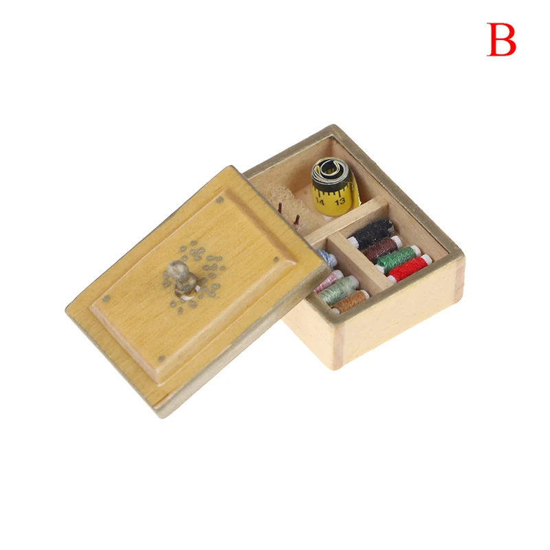 1PCS Винтаж 1/12 масштаб миниатюрный кукольный домик коробка для шитья ролевые игры мебель Декор Аксессуары игрушка в подарок Кукольный дом Декор - Color: 1PCS