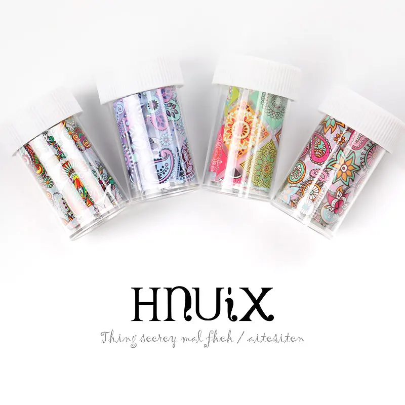 HNUIX 10 цветов цветная переводная Фольга для ногтей клейкая наклейка на заказ узор