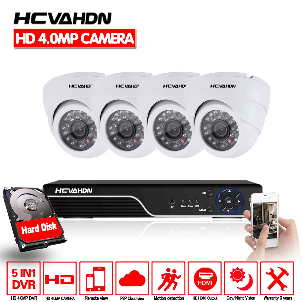HCVAHDN 4CH CCTV камера безопасности системы комплект 4MP AHD DVR 4.0MP ночное видение IR-CUT купольная камера 4ch DVR NVR 5MP NVR видео выход