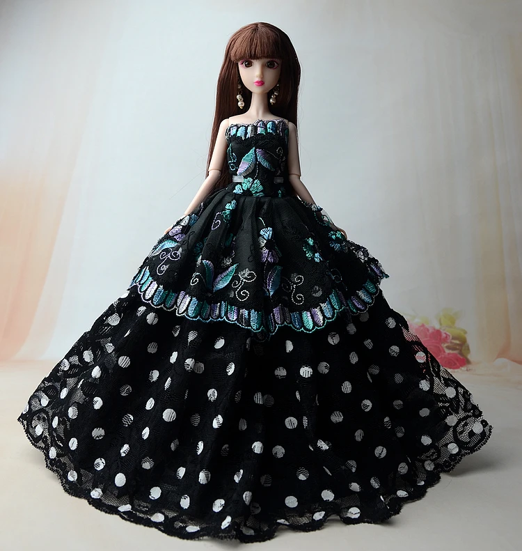 

Black Lace Doll Dress , White Point Party Wedding Gown Outfit Clothing For Toy Barbie Xinyi Kurhn Doll Toys for Children