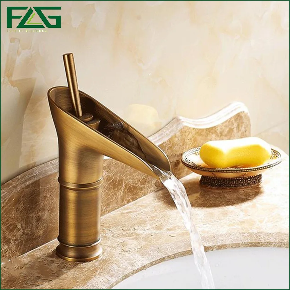 

FLG European Aristocratic Basin Faucet Antique Bathroom Tap Waterfall Basin Faucet Vintage Tap Wood Vessel Sink Basin Mixer M162