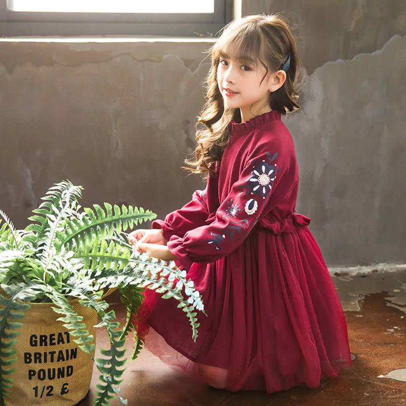 Новое платье для девочек; коллекция года; сезон осень; платье принцессы для малышей; детское платье в стиле пэчворк; милое детское платье с оборками и сеткой;#3349