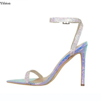 

Olomm New Women Sandals Sexy Thin High Heels Sandals Pointed Toe Beige Rainbow Color Casual Shoes Women US Plus Size 5-10.5