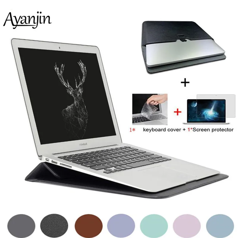 Кожаный чехол для ноутбука Macbook Air 13 Pro Retina 11 12 15 Touch ID A1932 + клавиатура пленка|Сумки и