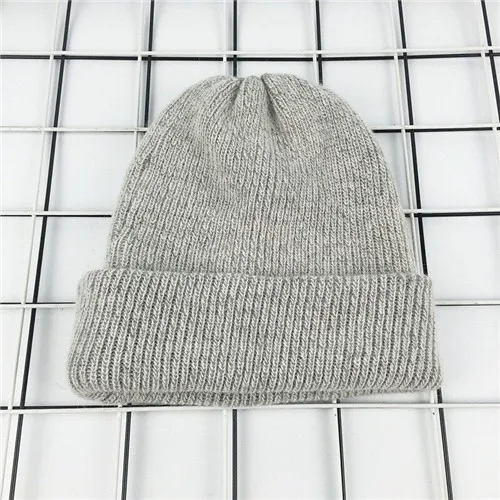 Light grey Новая зимняя женская шапка из кроличьего кашемира, вязаные шапочки, толстые теплые, Vogue, Женская шерстяная шапка из ангорской шерсти, женские шапочки - Цвет: Light grey