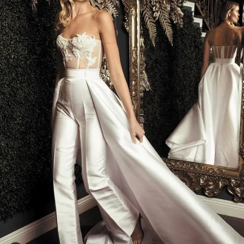 

Elegant White Evening Party Dresses abendkleider Formal Dresses Prom Gowns Sexy Strapless Long Evening Gowns Appliques abiye