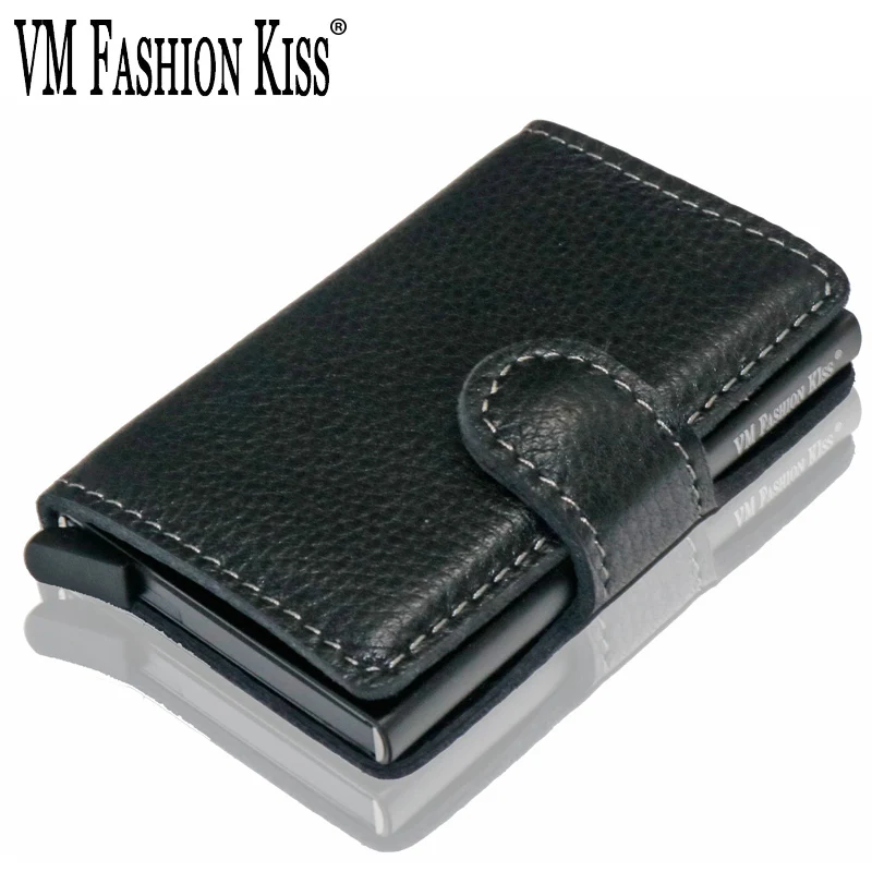 VM FASHION KISS личи мягкая кожа Rfid безопасный минималистичный кошелек натуральная кожа металлический кошелек держатель для кредитных визиток