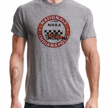 2019 de moda 100% de algodón Top ajustado Hipster Drag Racer 1963 nacionales Americana Vintage gasolina cabeza estampada gris camiseta