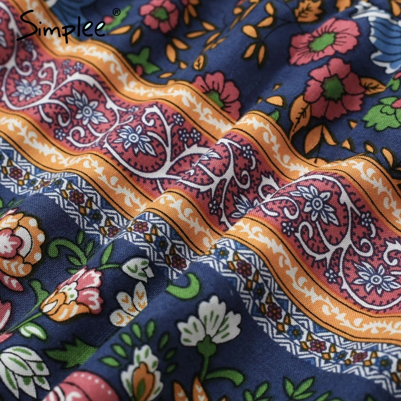 Simplee Vintage floral print summer dress Ruffle split sash sexy long dress Bohemian women dress holiday beach dress vestidos
