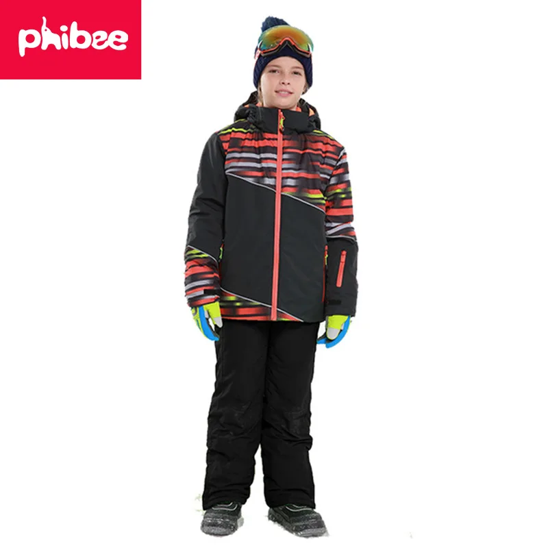 Зимняя верхняя одежда для мальчиков; детский лыжный костюм для мальчиков; очень теплая одежда; лыжная куртка для сноуборда+ брюки; ветрозащитная Водонепроницаемая зимняя одежда