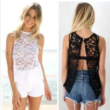 10 шт./лот Для женщин футболка сексуальные цветочные кружева из набивной ткани, с о-образным вырезом на шее, с низким вырезом на спине, с пряжкой; пляжные женские топы