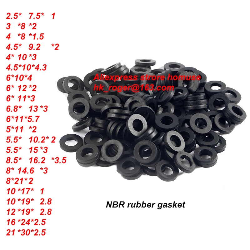 364 PCS Nylon Rubber Flat Ring Washer Gaskets Black M2 M2.5 M3 M4 M5 M6 M8 
