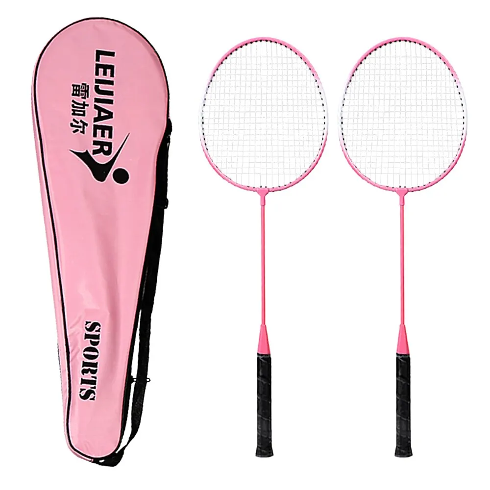 Профессиональная розовая ракетка для бадминтона 2 игрока, набор для занятий спортом на открытом воздухе, Детская тренировочная ракетка для бадминтона с чехлом - Цвет: Розовый