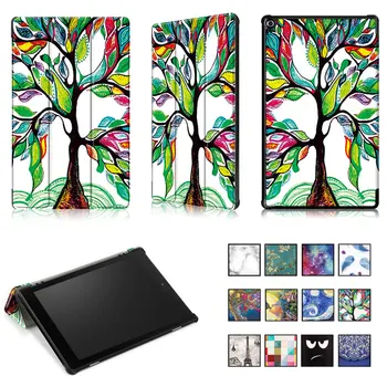 

Folding Folio Case for Amazon Fire HD10 2017 Tablet Cover PU Leahter Painted Protective Skin for Amazon HD10 2017