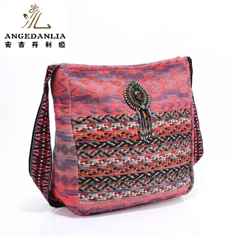 

trendy Women's Striped PU Leather Handbag Bohemian Boho Gypsy Bags Cotton Fabric Bag national folk-custom ethnic bags