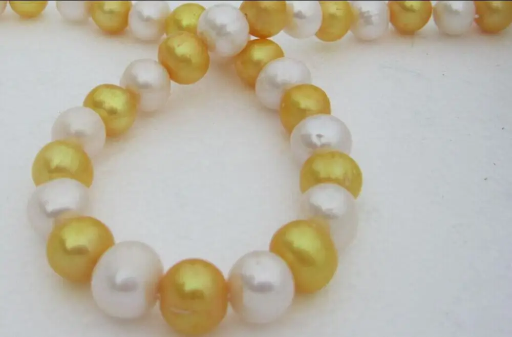 

huge 12-11mm south sea white yellow pearl necklace 18" 14K SOLID GOLD MARKED r
