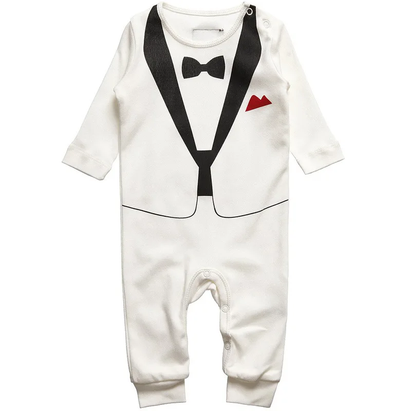 Весной мальчик комбинезон костюм детские комплект малыша хлопка с длинным рукавом формальное джентльмен ребенка комбинезон устанавливает черный белый