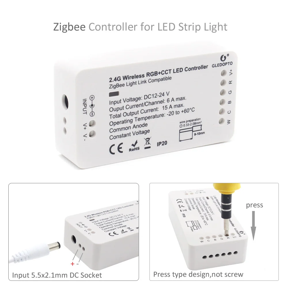 Esperto da Ligação Emissor de Luz de Tira de Zigbee Conduziu o Trabalho com Alexa o Controlador Impermeável Zll da Fita da Listra do Diodo Rgbcct m Eco 5050 12 v 5 6 Cheap Tiras de LED