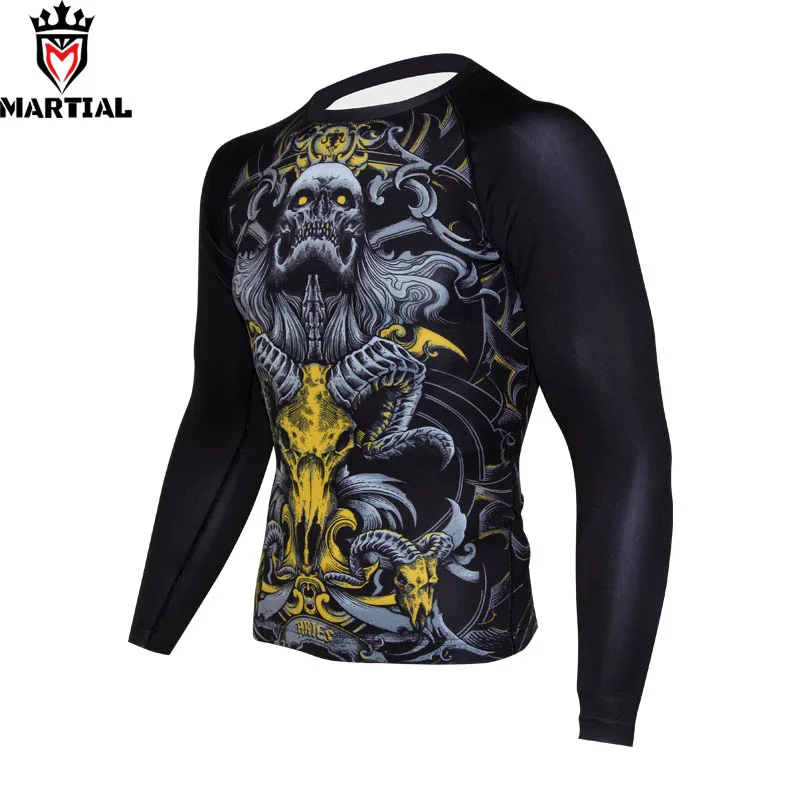 Günstige Martial freies verschiffen Widder gedruckt mma quick dry kompression boxing männer kleidung martial arts kampf tragen running shirt