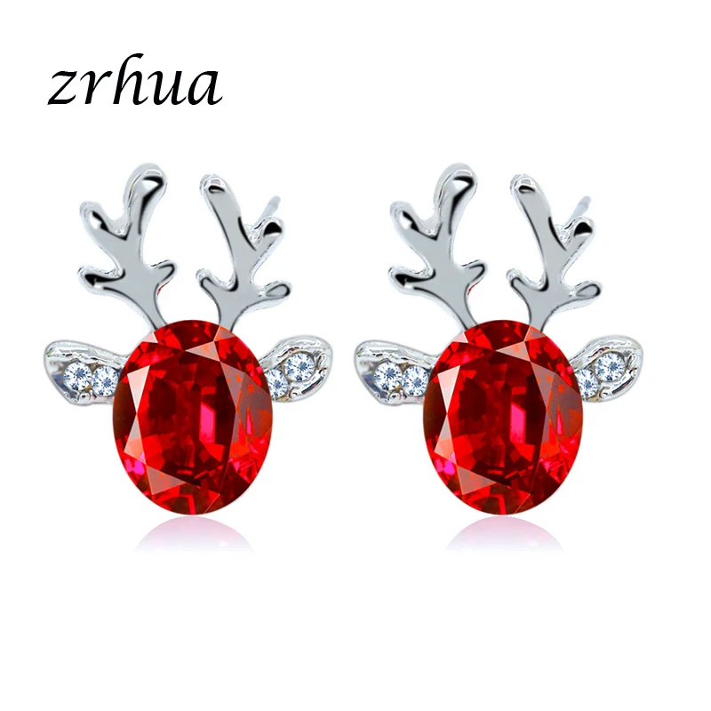 ZRHUA новые массивные блестящие серьги-гвоздики с кристаллами для женщин и девочек, рождественские подарки, модные серебряные украшения для свадебной вечеринки