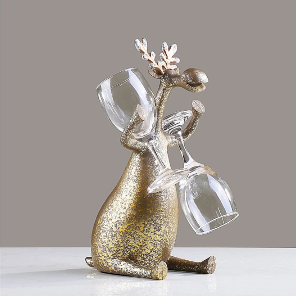 Vintage Resin Elk Deer Wine Rack Cup Holder Wedding Gift Ornament Decor