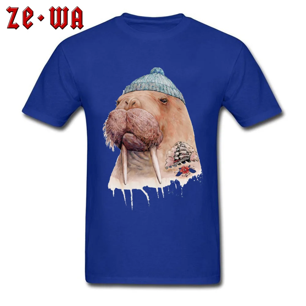 Tattooed Walrus 3101 Crew Neck T-Shirt ostern Day Tops & Tees Short Sleeve Prevalent 100% Cotton Design Sweatshirts Geek Adult Tattooed Walrus 3101 blue
