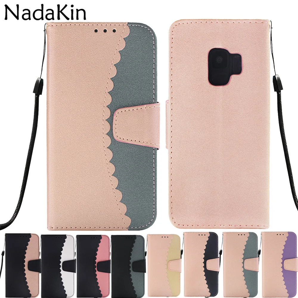 

Contrast Color Splice Book Flip Case for Samsung Galaxy S7 Edge S8 S9 Plus A8 2018 J3 J5 J7 A5 2017 Luxury Phone Cover Shell
