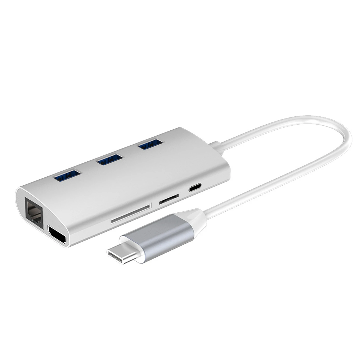 Type-C-концентратор(3 порта Usb3.0)+ Hdmi 4K+ Rj45 гигабит+ Pd зарядка+ 3,0 Sd/Tf считывание карт